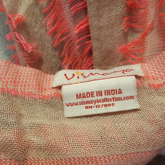 Vismaya Anthropologie Pink Fringe‎ Ob Cream Oversized Scarf - Picture 7 of 11